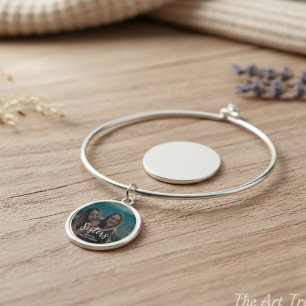 Sisters Connected At Heart Photo Keepsake White Bangle Bracelet