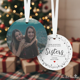 Sisters Connected At Heart Photo Keepsake White Ornament