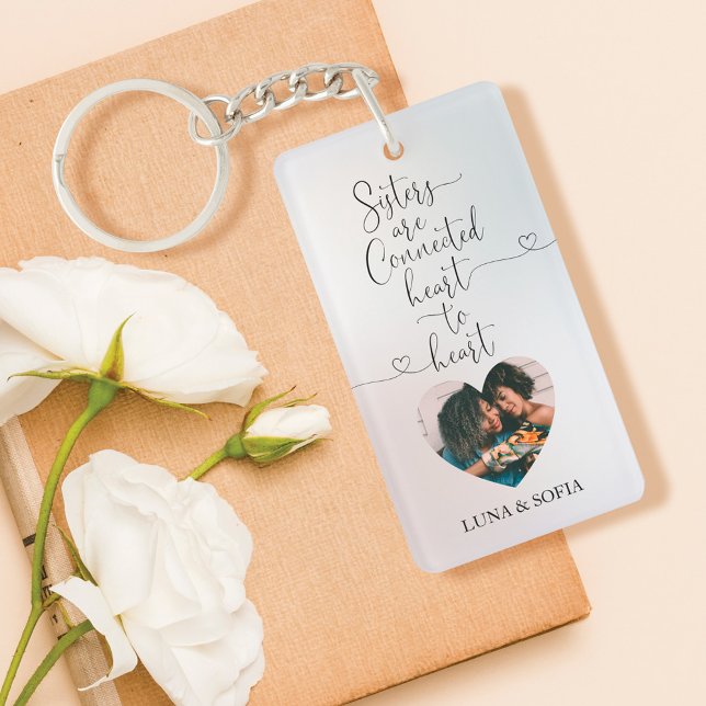 Sisters Connected Heart to Heart | Sister Photos Keychain (Sisters Connected Heart to Heart | Sister Photos Keychain)