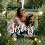 Sisters Customized Photo Collage Metal Ornament<br><div class="desc">This modern sisters, photo collage double sided christmas tree ornament is the perfect gift for your sister, featuring 4 of your favorite photographs, the text sisters in a fun script font, and then personalize with your names. Fantastic as a christmas keepsake, the font style, size and color can be changed...</div>