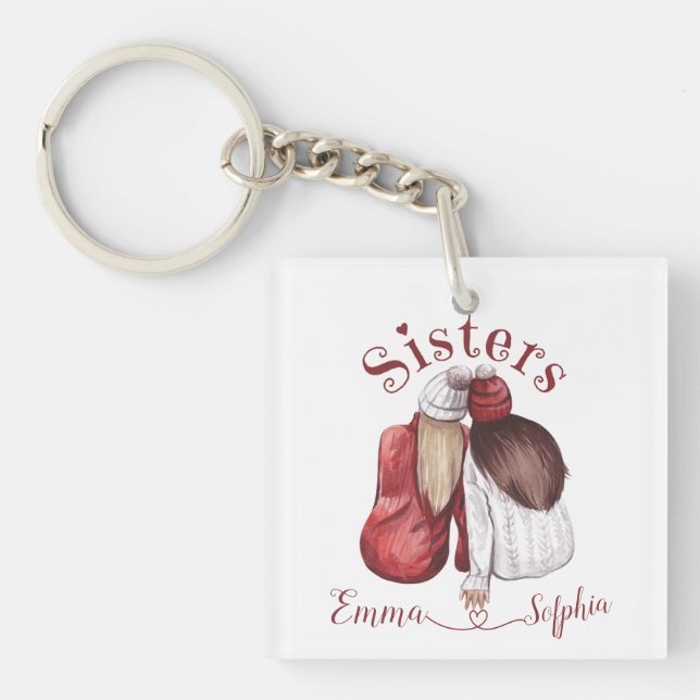 Sisters Cute Matching Siblings Keychain (Front)
