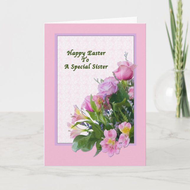 Sister's Easter Card with Spring Flowers (Front)