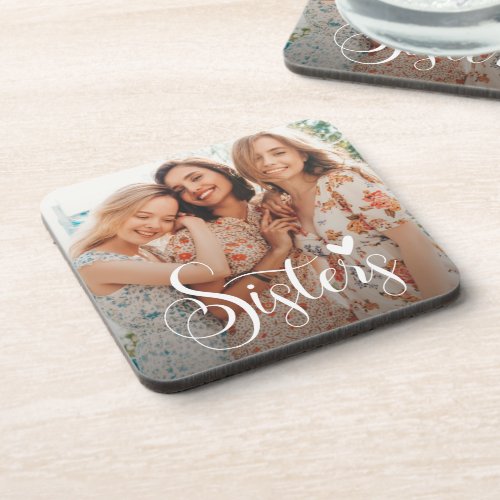Sisters Elegant Photo   Beverage Coaster