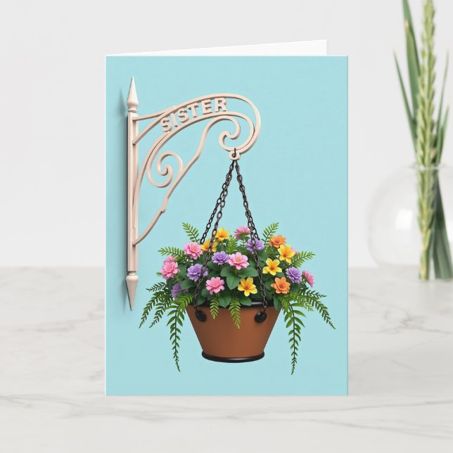 Sisters Floral Hanging Basket Card (Front)