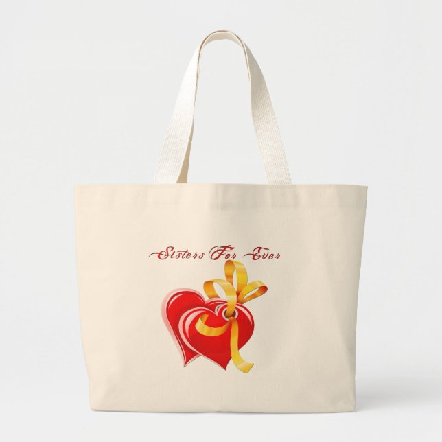 Sisters For Ever Hearts Large Tote Bag (Front)