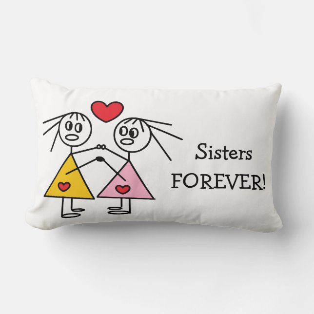 Sisters FOREVER Cute Girl Stick Figures Design Lumbar Pillow (Front)