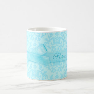 Sisters Forever damask pale blue mug
