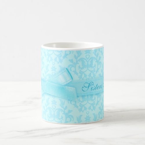 Sisters Forever damask pale blue mug