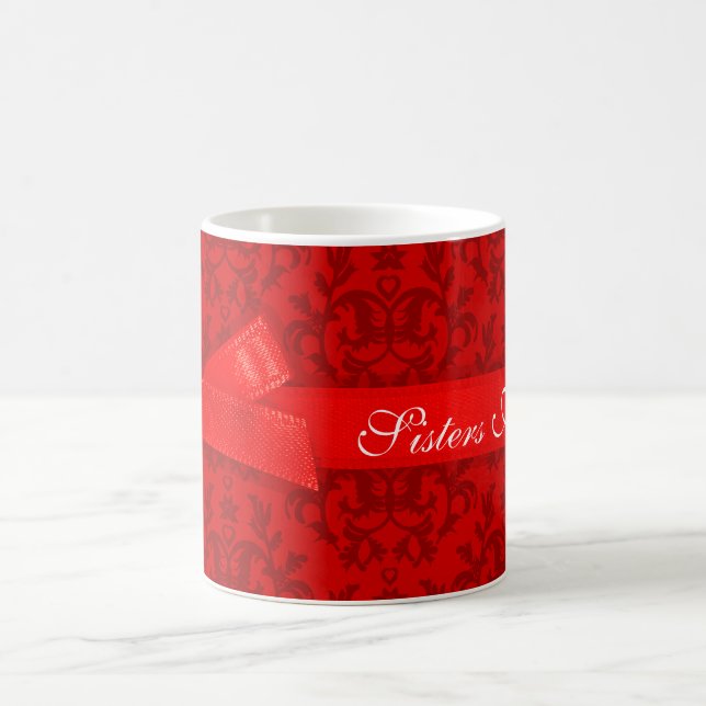 "Sisters Forever" damask passionate red girls mug (Center)