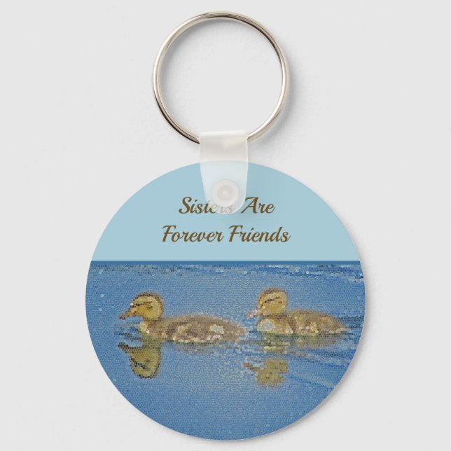 Sisters Forever Friends Ducklings Mosaic Sibling Keychain (Front)