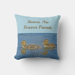 Sisters Forever Friends Ducklings Mosaic Sibling Throw Pillow