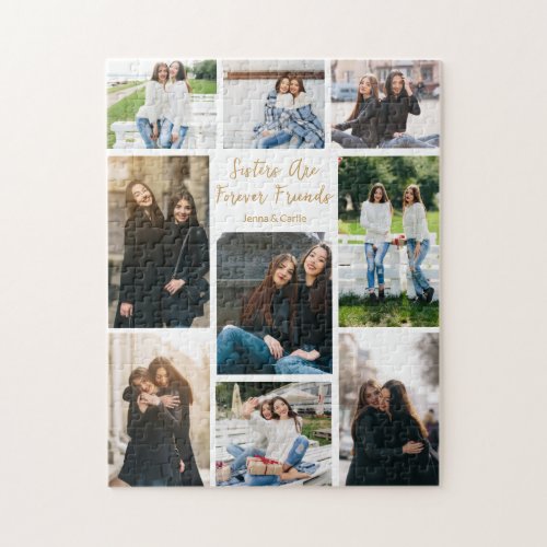 Sisters Forever Friends Photo Collage Custom Quote Jigsaw Puzzle