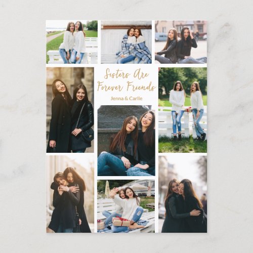 Sisters Forever Friends Photo Collage Custom Quote Postcard