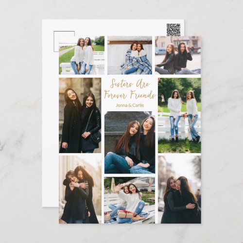 Sisters Forever Friends Photo Collage Custom Quote Postcard