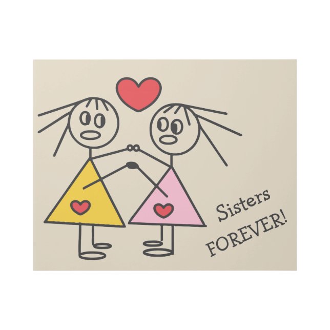 Sisters Forever Hand Drawn Stick Figure Sisters Gallery Wrap (Front)