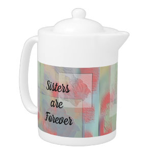 Sisters Forever Pink Rose Teal Victorian Floral Teapot