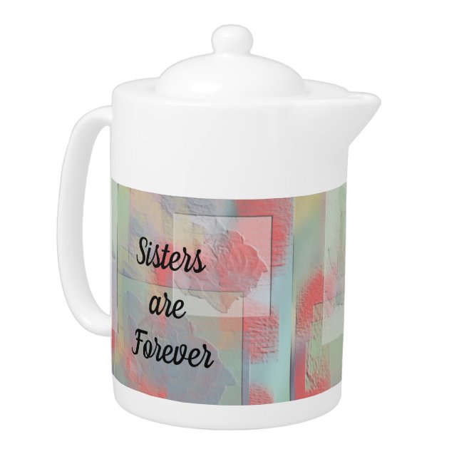 Sisters Forever Pink Rose Teal Victorian Floral Teapot (Left)