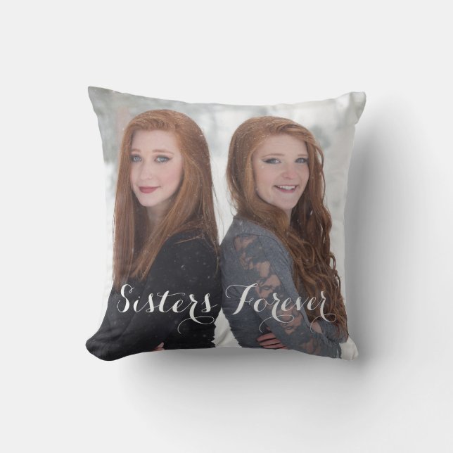 sisters forever writing custom photo polka dots throw pillow (Front)