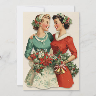 Sisters Friend Holiday Christmas Card Retro 1950s 
