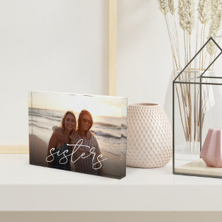 Sisters Handwritten Script Overlay Photo Block