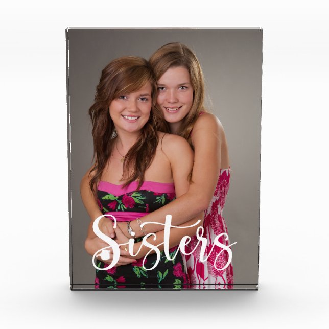 Sisters Handwritten Script Photo Block (Front)