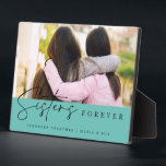 Sisters Handwritten Script Typography Photo Plaque<br><div class="desc">Celebrate the unbreakable bond of sisterhood with our Sisters Handwritten Script Typography Photo Plaque,  featuring elegant,  modern script on a jade blue background. This keepsake beautifully captures cherished memories,  making it the perfect gift for best friends and beloved sisters alike.</div>