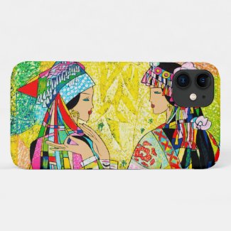 Sisters Hao Ping oriental abstract ladies girls Case-Mate iPhone Case