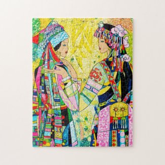 Sisters Hao Ping oriental girls vibrant colourful Jigsaw Puzzle