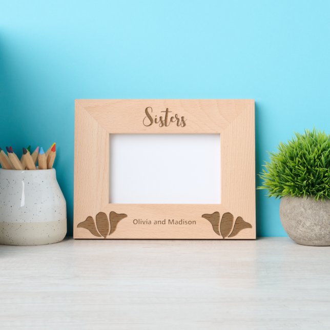 Sisters in Cursive Script Add Names with Flowers Engraved Frames (Front)