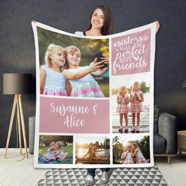 Sisters Make Perfect Best Friends Photo Collage Fleece Blanket (Creator Uploaded)