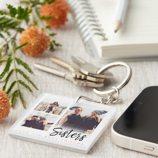 Sisters Make the Best Friends Fun Photo Collage Keychain (Front Right)