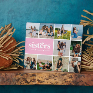 Sisters   Modern Square 10 Photos Collage Custom Plaque