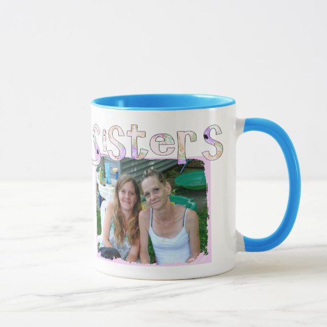 Sister's Mug with Photo and Quote in Pink Heart (Right)
