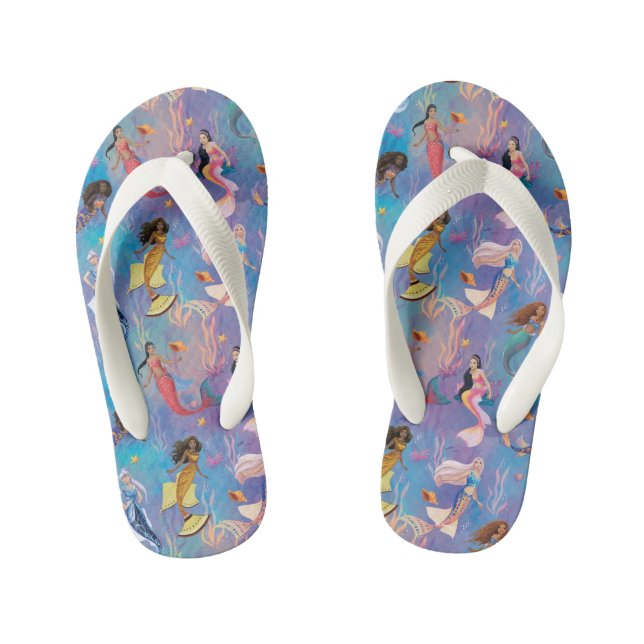 Sisters of the Sea Ocean Pattern Kid's Flip Flops (Footbed)