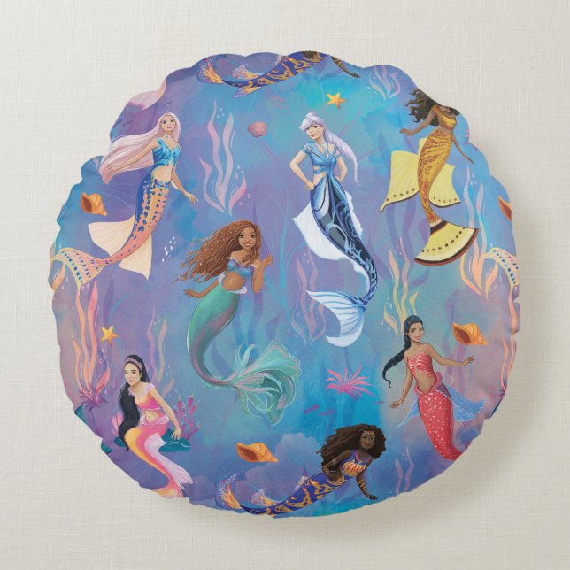 Sisters of the Sea Ocean Pattern Round Pillow (Front)