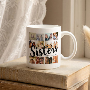 SISTERS, Photo Collage & Names Sibling Coffee Mug