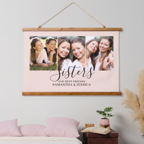 Sisters Photo Collage Wood Topped Wall Tapestry