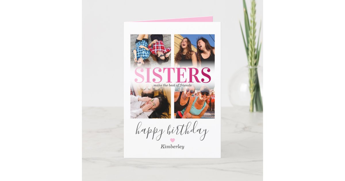 Sisters Photo Pink Birthday Card | Zazzle