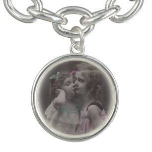 Sisters. Photo silver plated charm bracelet