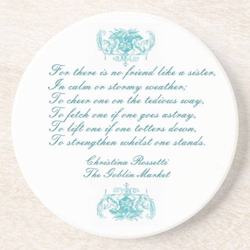 Sisters Poem by Christina Rosetti in Blue Ink Coaster