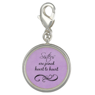 Sisters Quote Heart to Heart Charm