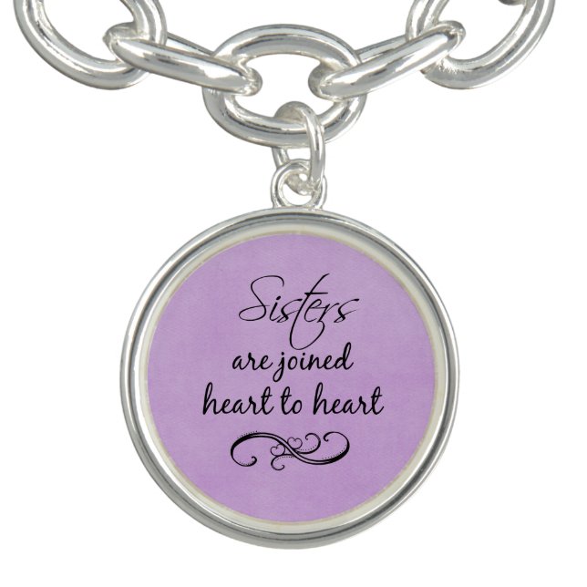 Sisters Quote Heart to Heart Charm Bracelet (Design)