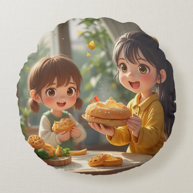 sisters  round pillow (Front)