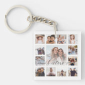Sisters Script Family Memory Photo Grid Collage Keychain (Front)