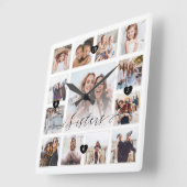 Sisters Script Family Memory Photo Grid Collage Square Wall Clock (Angle)