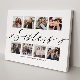Sisters Script Gift For Sisters Photo Collage Canvas Print