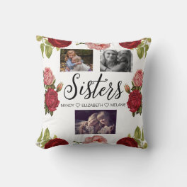Sisters Script Gift For Sisters Photo Collage Throw Pillow