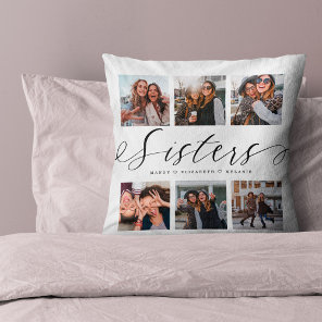 Sisters Script | Gift For Sisters Photo Collage Throw Pillow