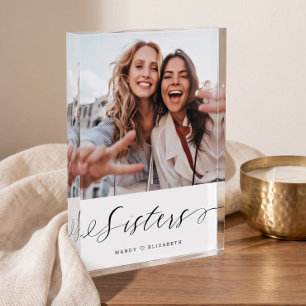 Sisters Script Gift for Sisters Photo Keepsake Block