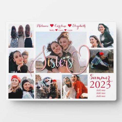 Sisters Script Keepsake Gift Photo Collage Plaque